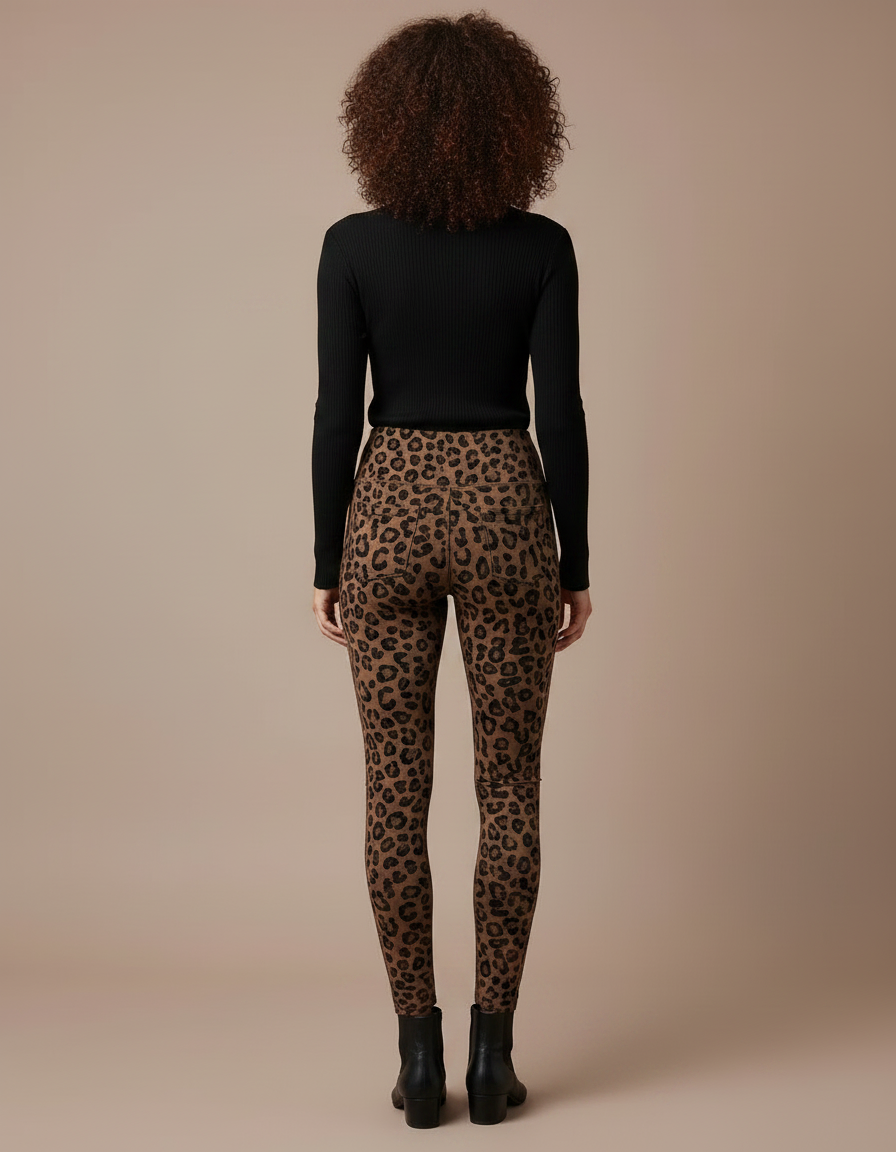 Pantalon Léopard Marron Imprimé Taille Haute Slim Fit - Maille - vue 2