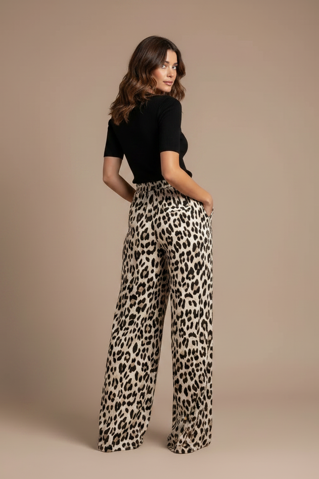 Pantalon Léopard Fluide Imprimé Animal Ample Décontracté - Viscose - vue 2
