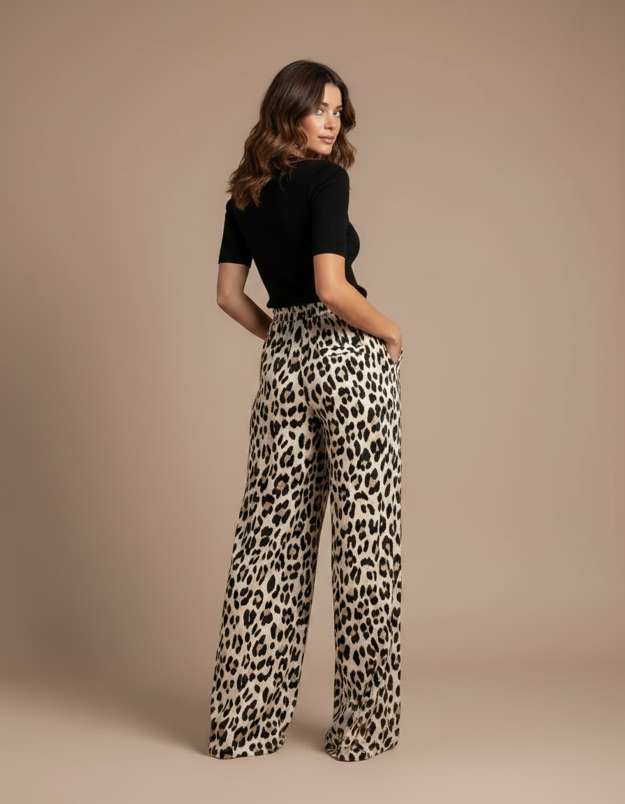 Pantalon Léopard Fluide Imprimé Animal Ample Décontracté - Viscose - vue 2