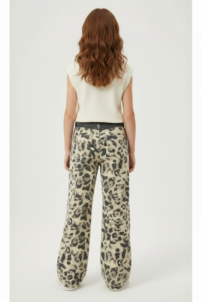 Pantalon Léopard Ample Délavé Imprimé Déchiré Denim - Jean - vue 2