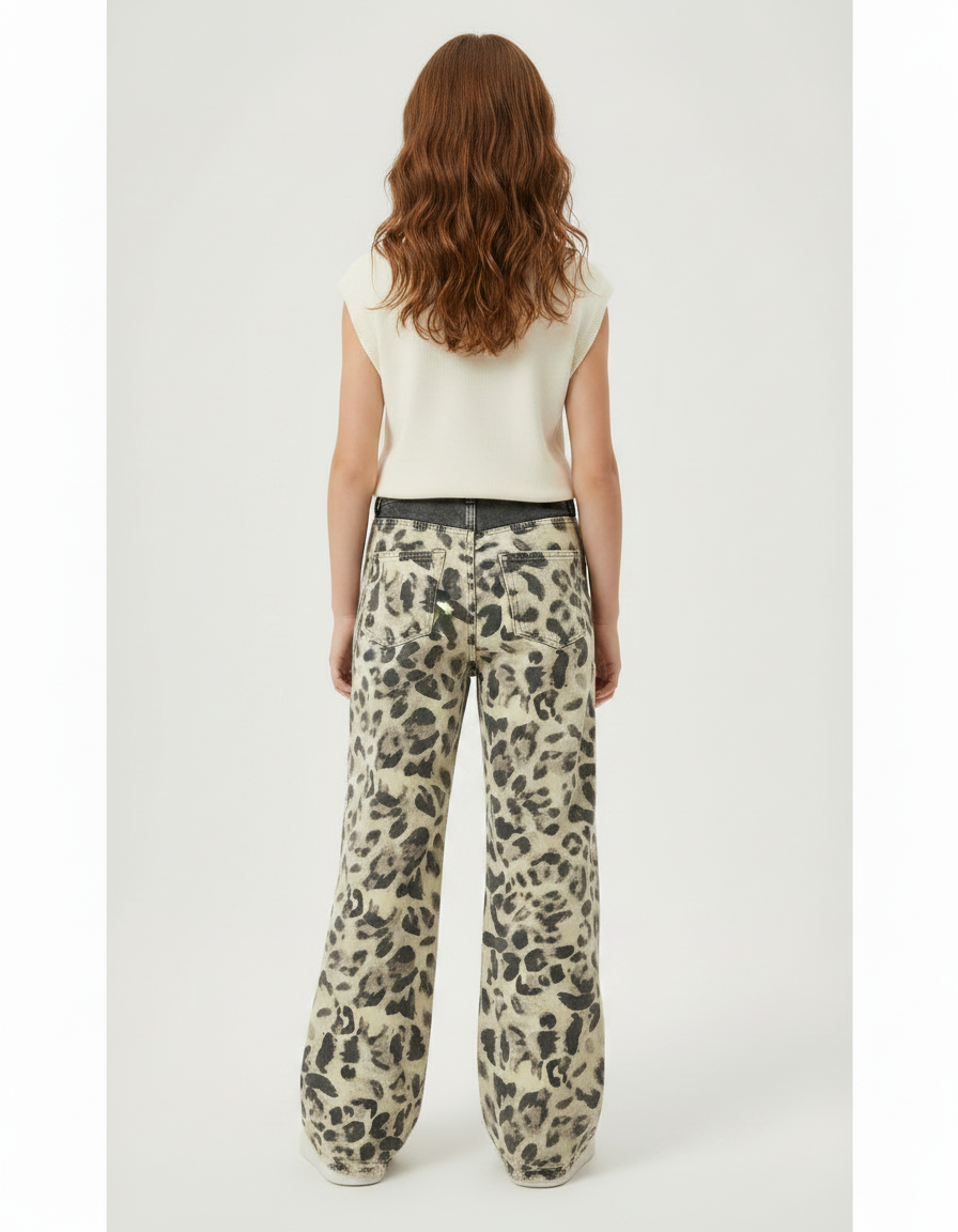 Pantalon Léopard Ample Délavé Imprimé Déchiré Denim - Jean - vue 2