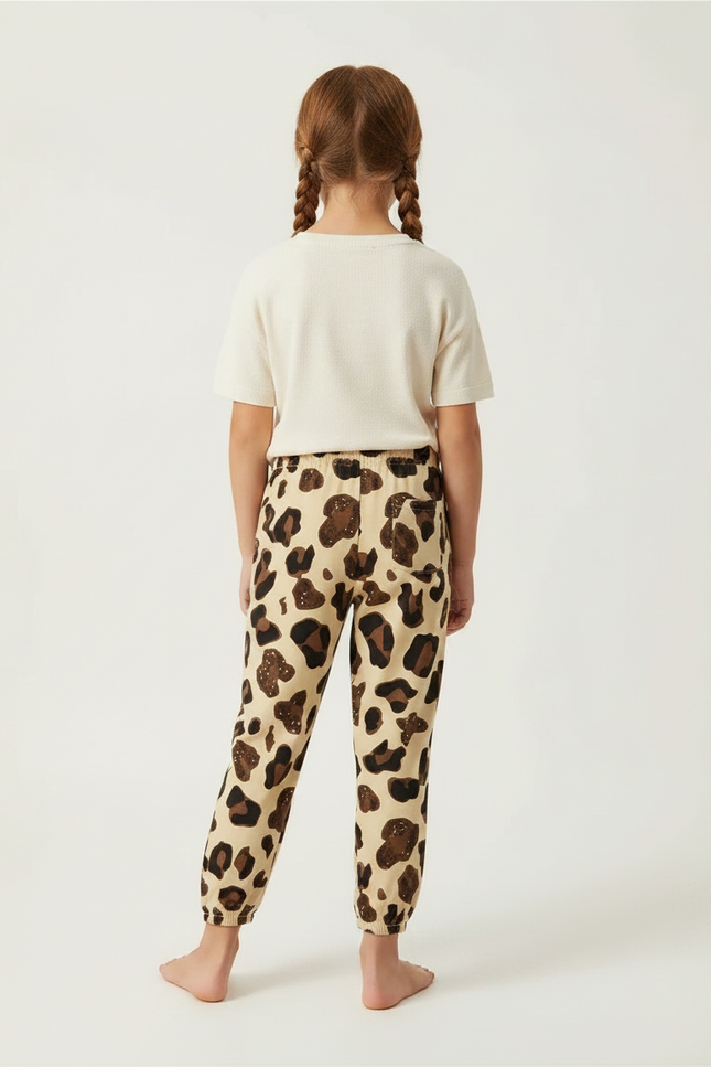 Pantalon Léopard Enfant Imprimé Marron Beige Confortable Fluide - Molleton - vue 2