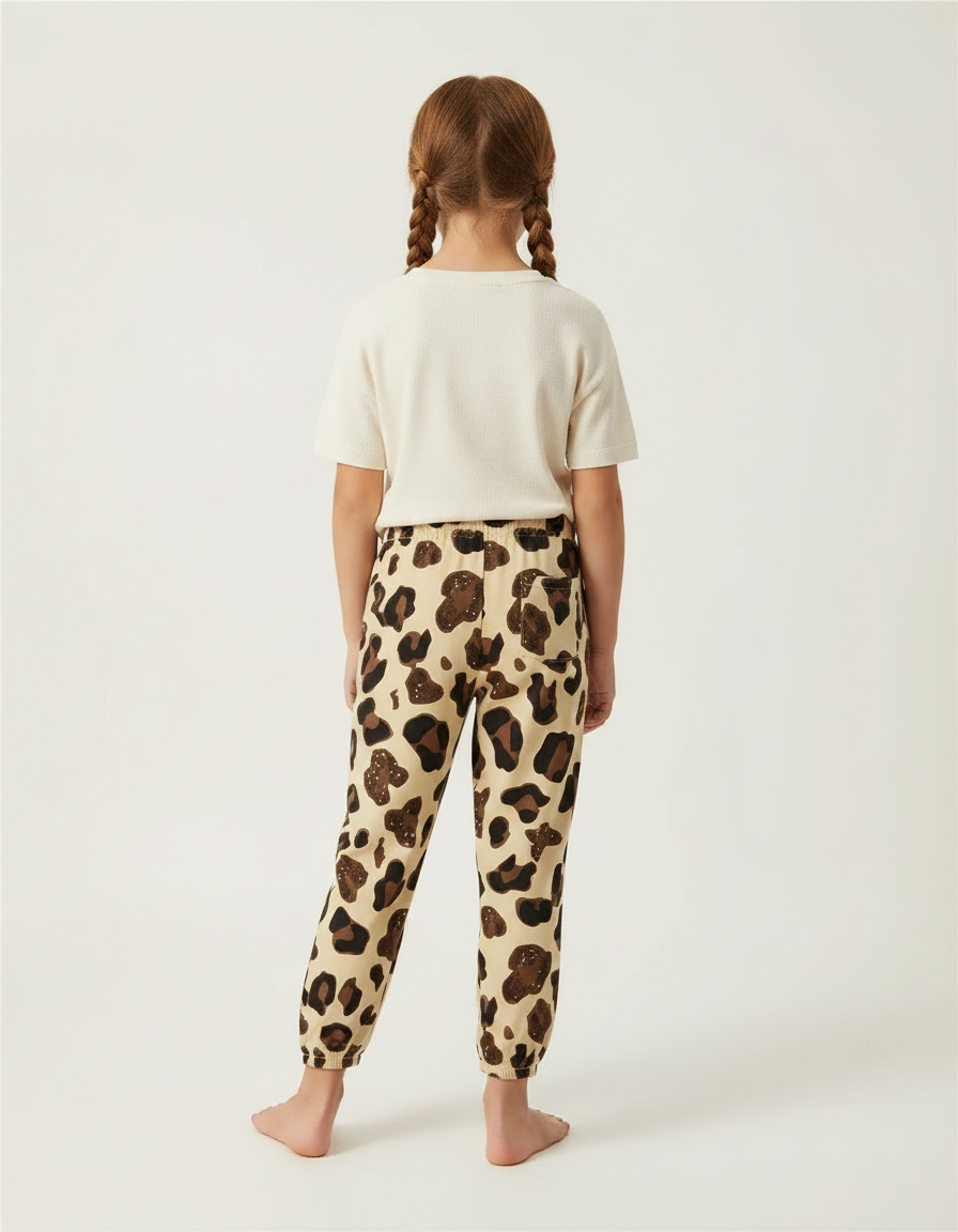 Pantalon Léopard Enfant Imprimé Marron Beige Confortable Fluide - Molleton - vue 2