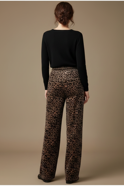 Pantalon Léopard Velours Imprimé Ample Marron Décontracté - vue 2