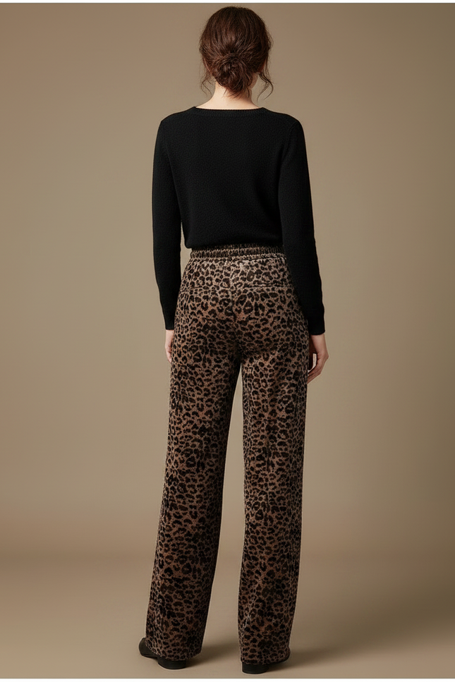 Pantalon Léopard Velours Imprimé Ample Marron Décontracté - vue 2