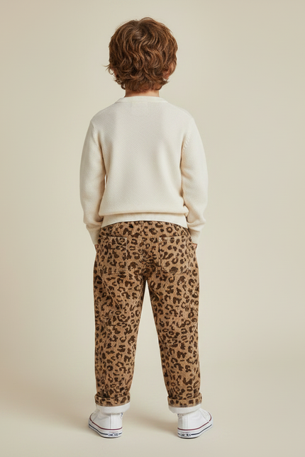 Pantalon Léopard Côtelé Marron Ample Enfant - Cordé - vue 2