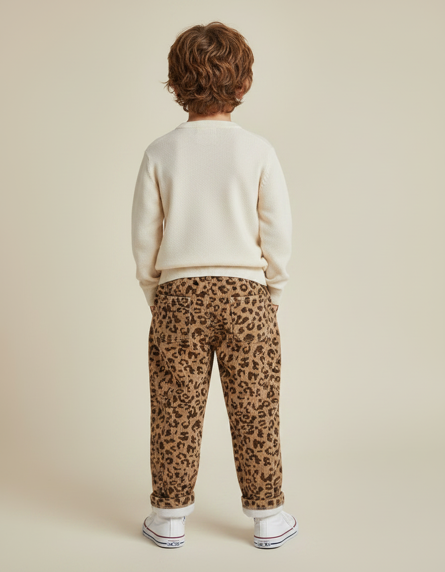 Pantalon Léopard Côtelé Marron Ample Enfant - Cordé - vue 2