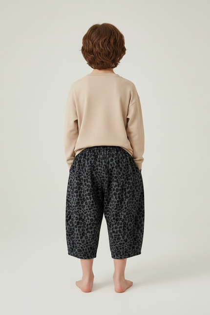 Pantalon Léopard Gris Ample Imprimé Enfant Décontracté - Molleton - vue 2