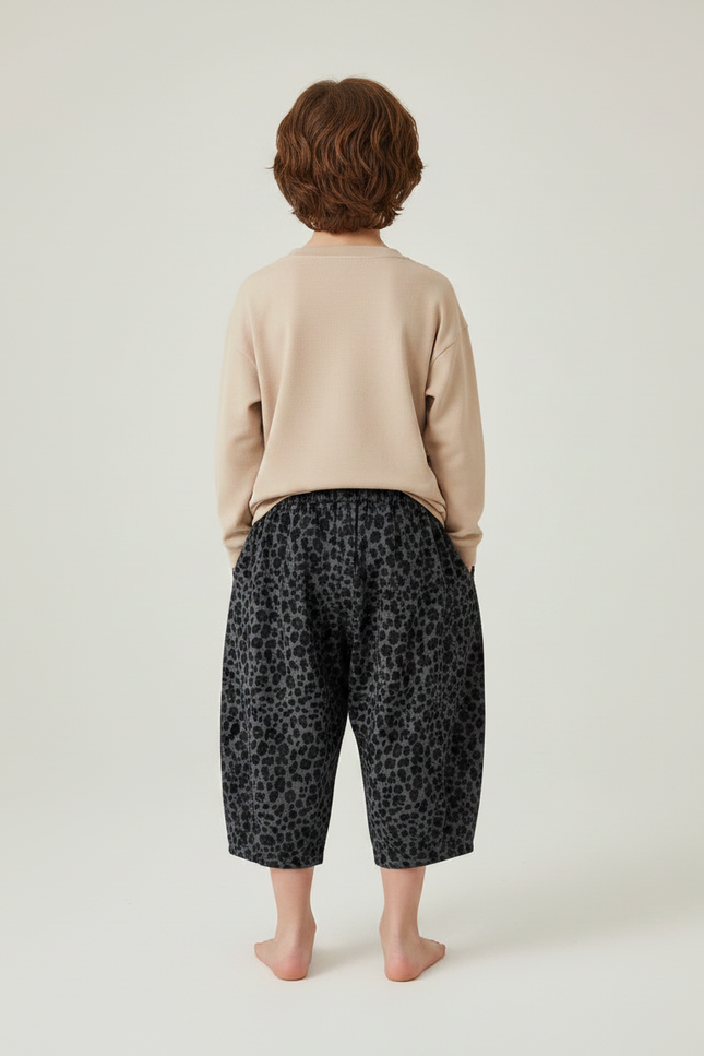 Pantalon Léopard Gris Ample Imprimé Enfant Décontracté - Molleton - vue 2