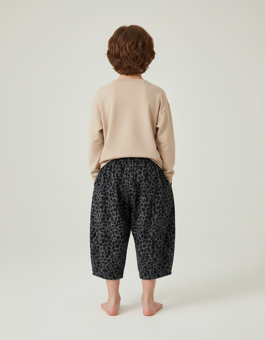 Pantalon Léopard Gris Ample Imprimé Enfant Décontracté - Molleton - vue 2