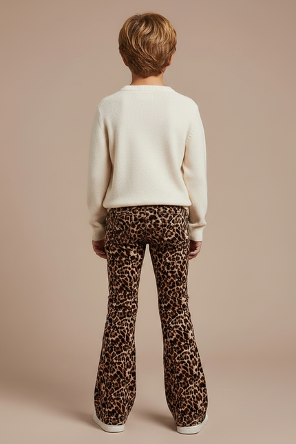 Pantalon Léopard Marron Évasé Enfant Confortable - Imprimé Velours - vue 2