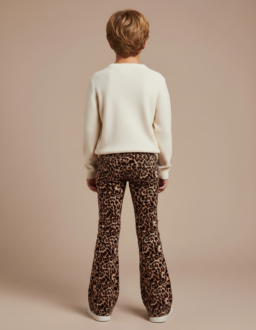Pantalon Léopard Marron Évasé Enfant Confortable - Imprimé Velours - vue 2