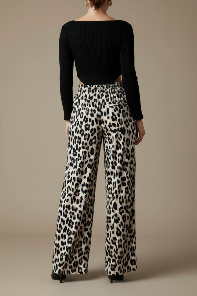 Pantalon Léopard Fluide Imprimé Animal Taille Haute Femme - Viscose - vue 2