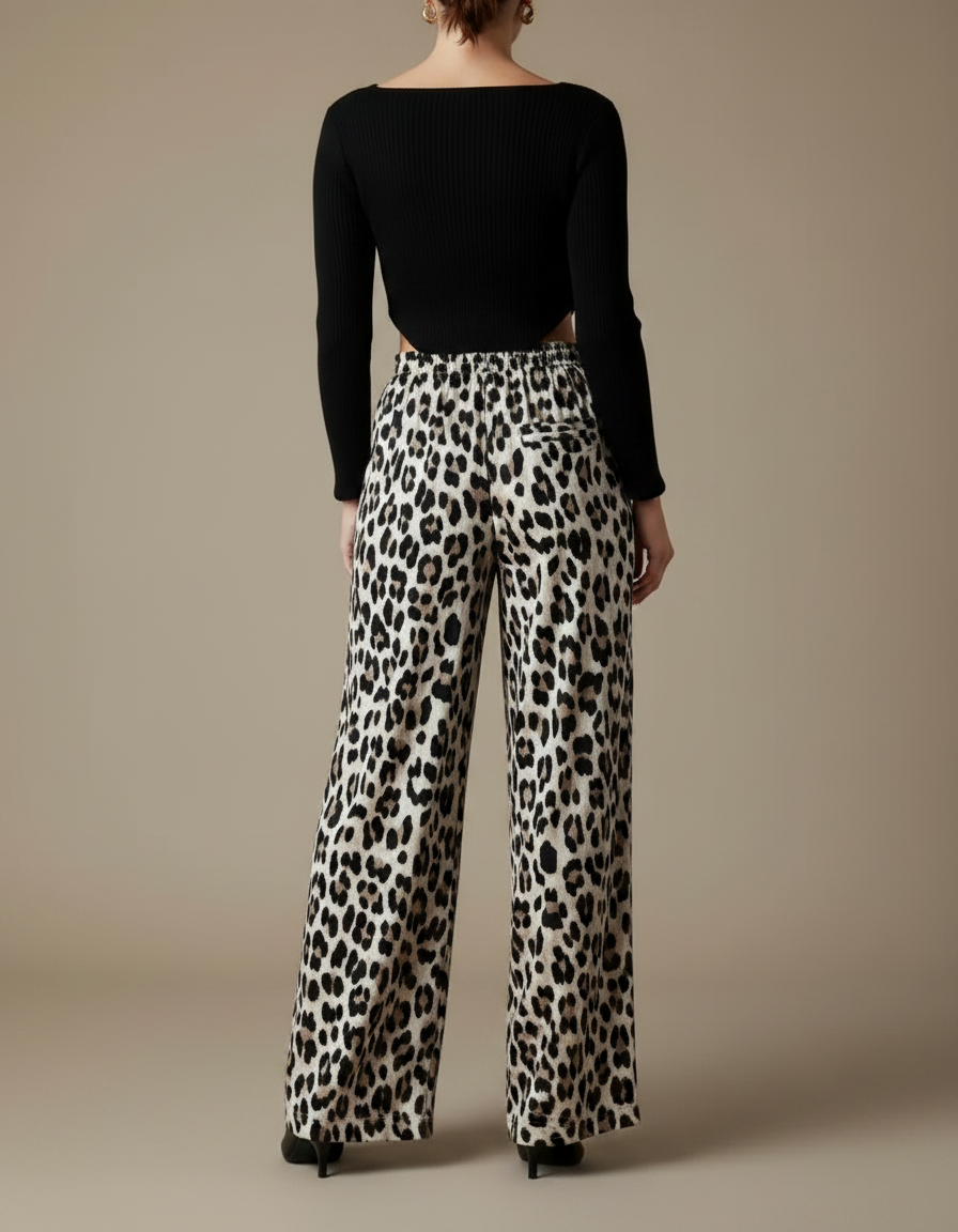 Pantalon Léopard Fluide Imprimé Animal Taille Haute Femme - Viscose - vue 2