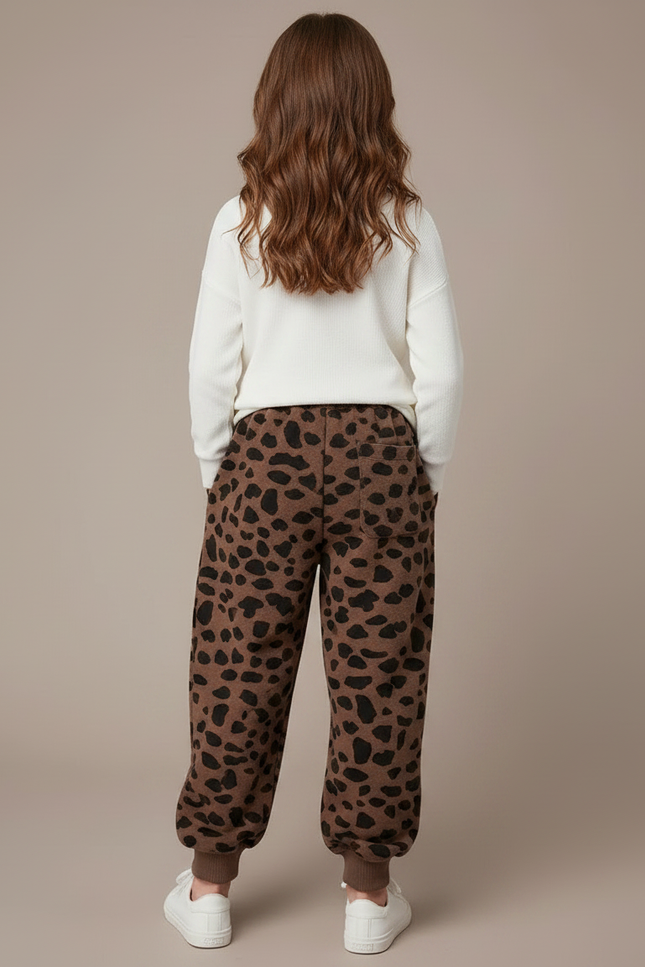 Pantalon Léopard Marron Imprimé Ample Molletonné Enfant - vue 2