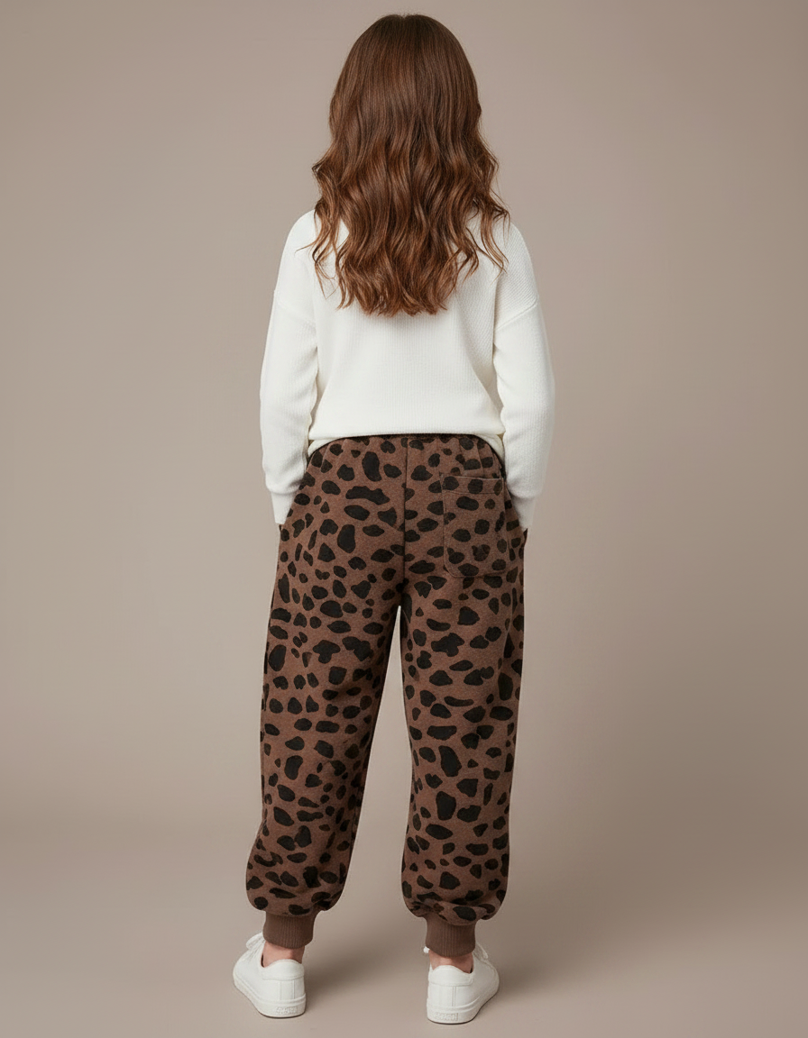 Pantalon Léopard Marron Imprimé Ample Molletonné Enfant - vue 2
