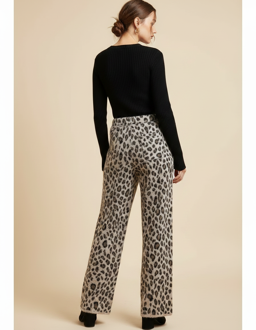 Pantalon Léopard Gris Ample Imprimé Doux Femme - Molleton - vue 2