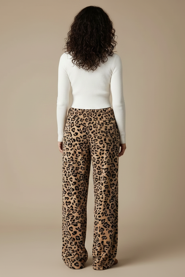 Pantalon Léopard Marron Ample Imprimé Doux Fluide - Molleton - vue 2