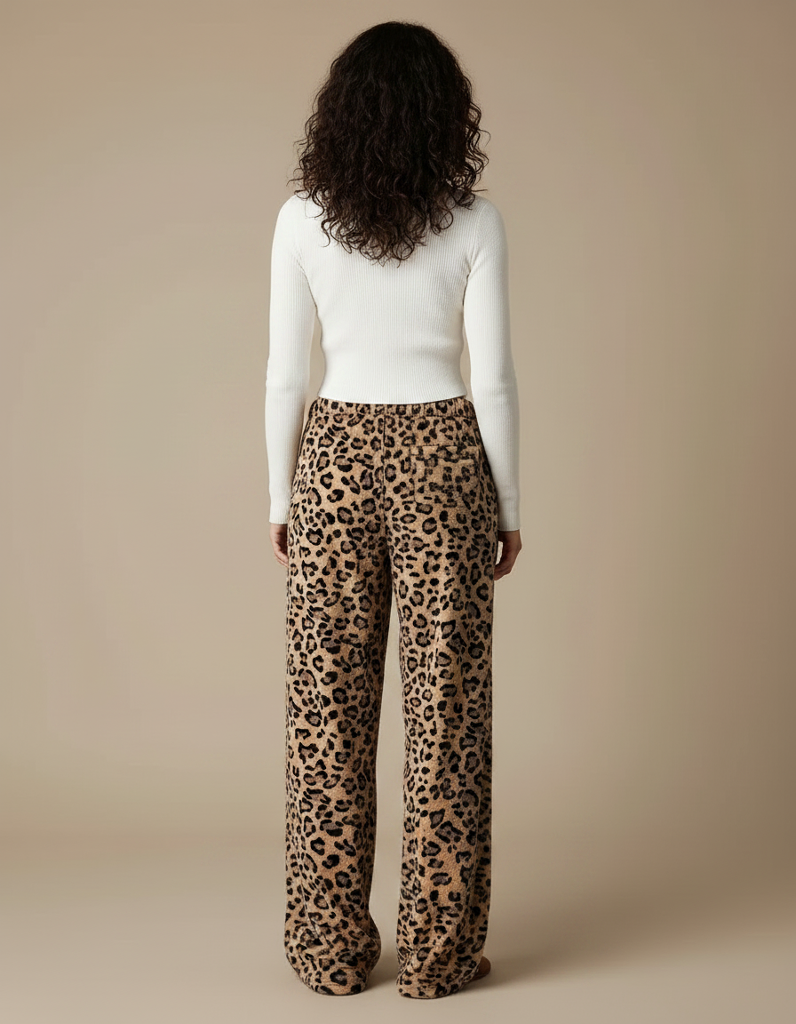 Pantalon Léopard Marron Ample Imprimé Doux Fluide - Molleton - vue 2
