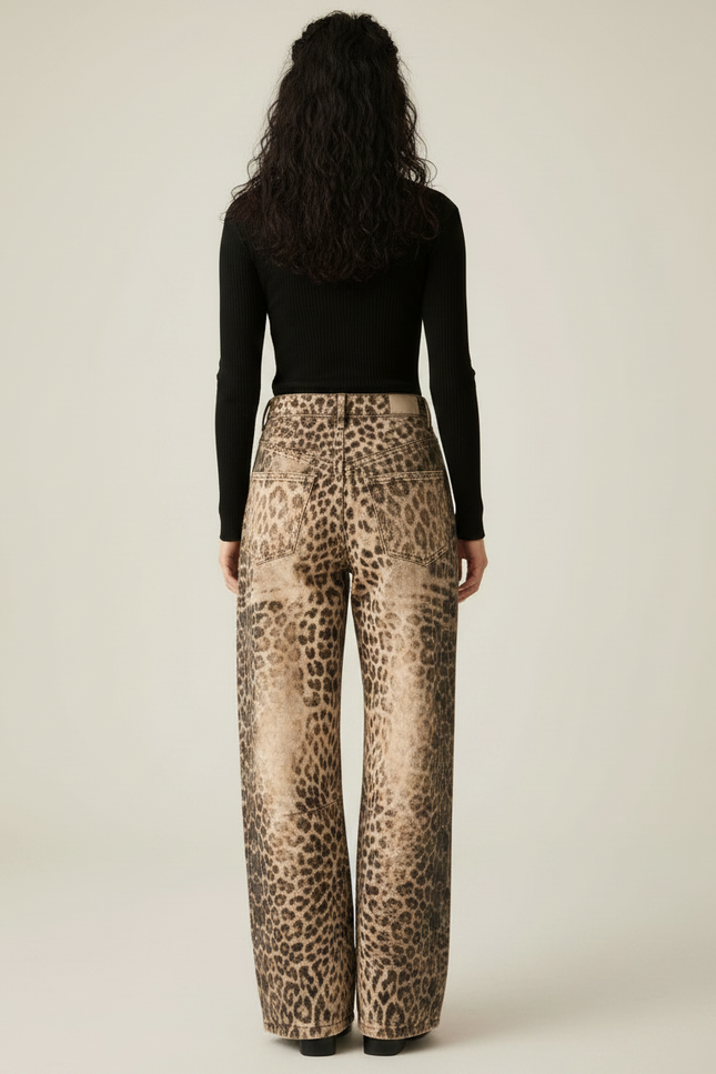 Pantalon Léopard Ample Imprimé Lavé Streetwear - Jean - vue 2