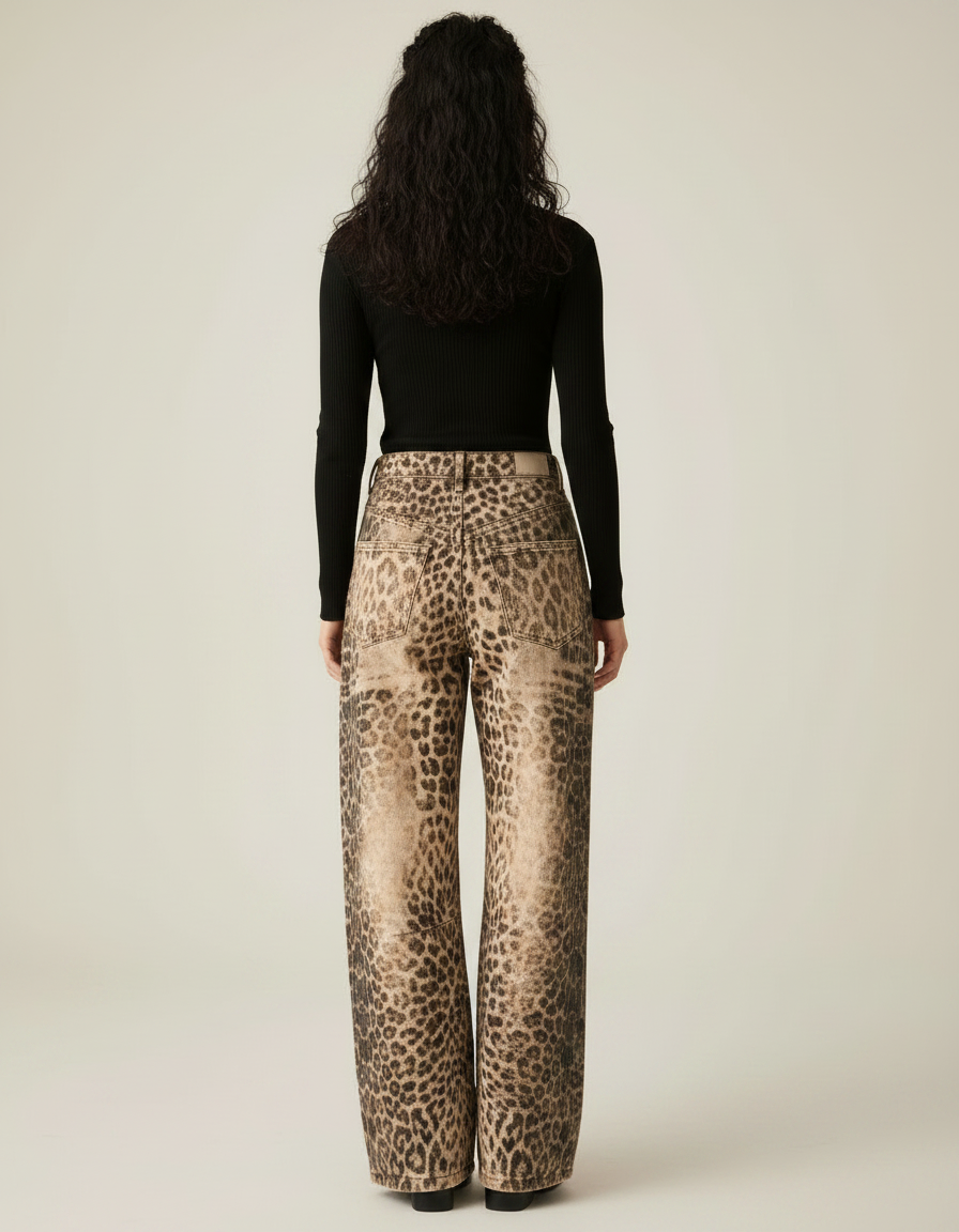 Pantalon Léopard Ample Imprimé Lavé Streetwear - Jean - vue 2