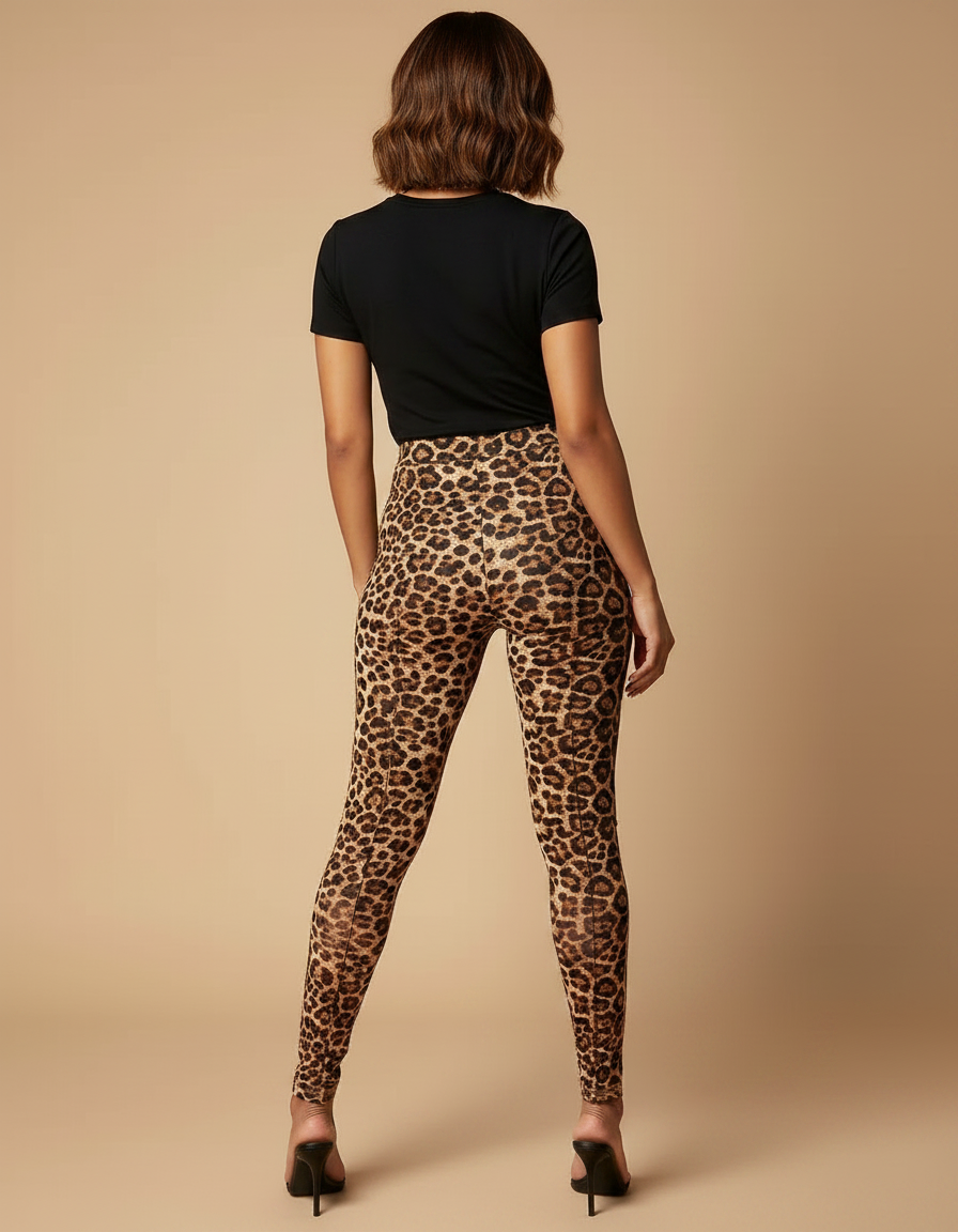 Pantalon Léopard Skinny Marron Ajusté Sexy Tendance - Imprimé Polyester - vue 2