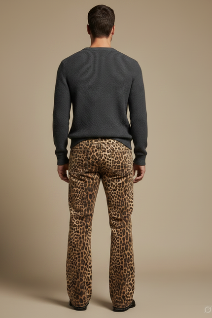 Pantalon Léopard Homme Imprimé Ample Marron Décontracté - Coton - vue 2