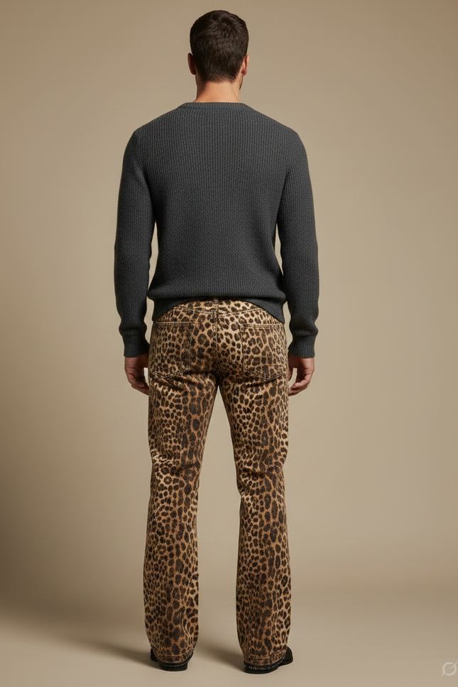 Pantalon Léopard Homme Imprimé Ample Marron Décontracté - Coton - vue 2