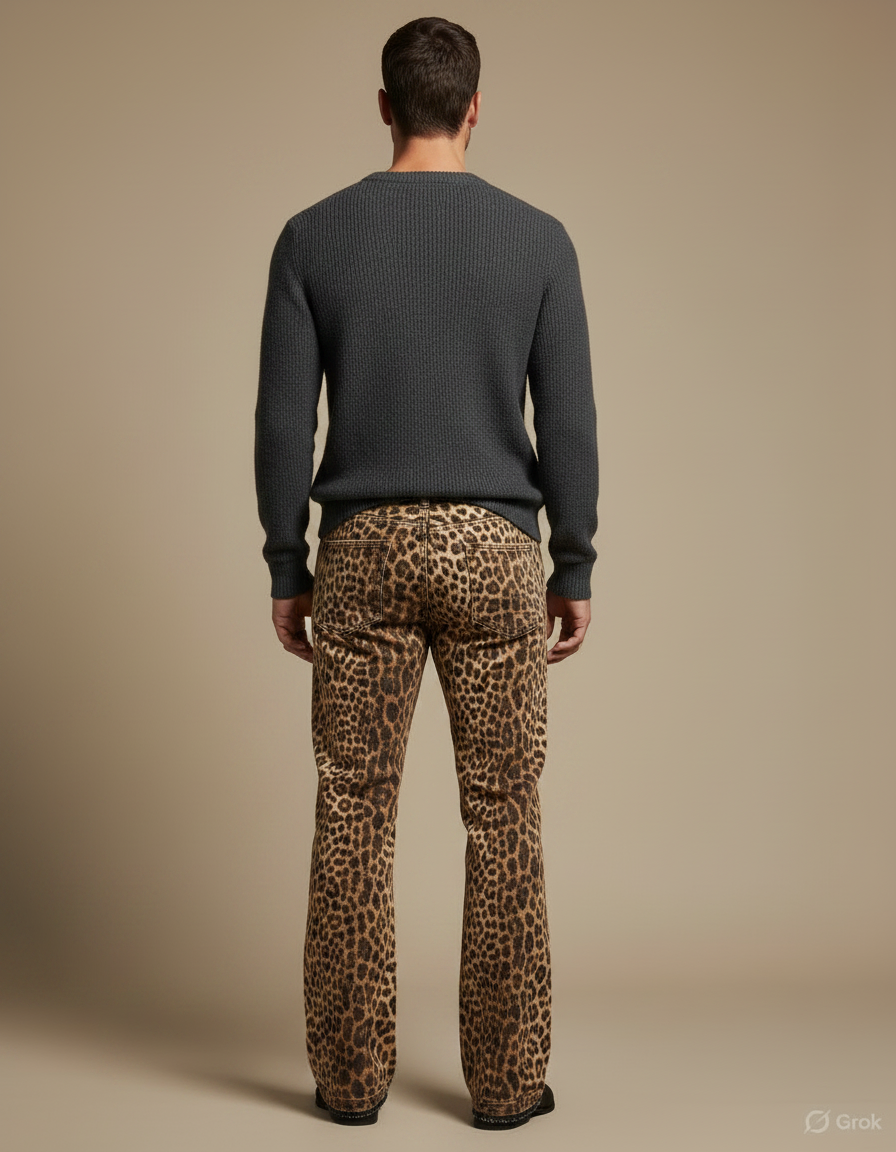 Pantalon Léopard Homme Imprimé Ample Marron Décontracté - Coton - vue 2