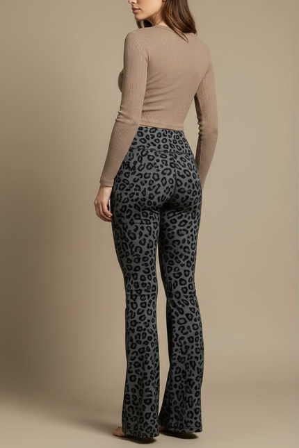 Pantalon Léopard Gris Évasé Imprimé Animal Confortable Femme - Molleton - vue 2