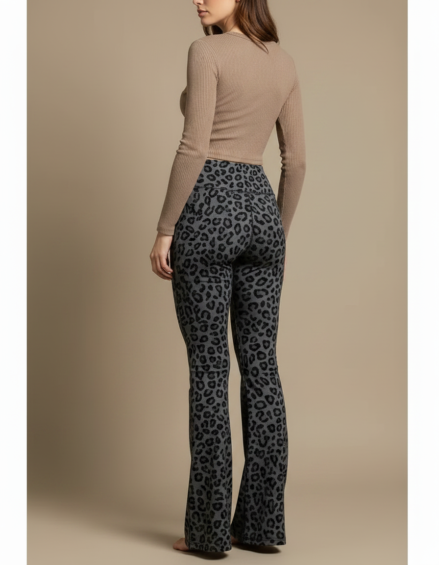Pantalon Léopard Gris Évasé Imprimé Animal Confortable Femme - Molleton - vue 2