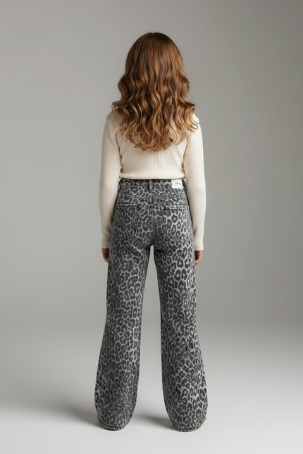 Pantalon Léopard Gris Ample Imprimé Denim Femme - Jean - vue 2
