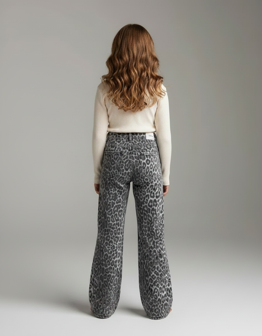 Pantalon Léopard Gris Ample Imprimé Denim Femme - Jean - vue 2