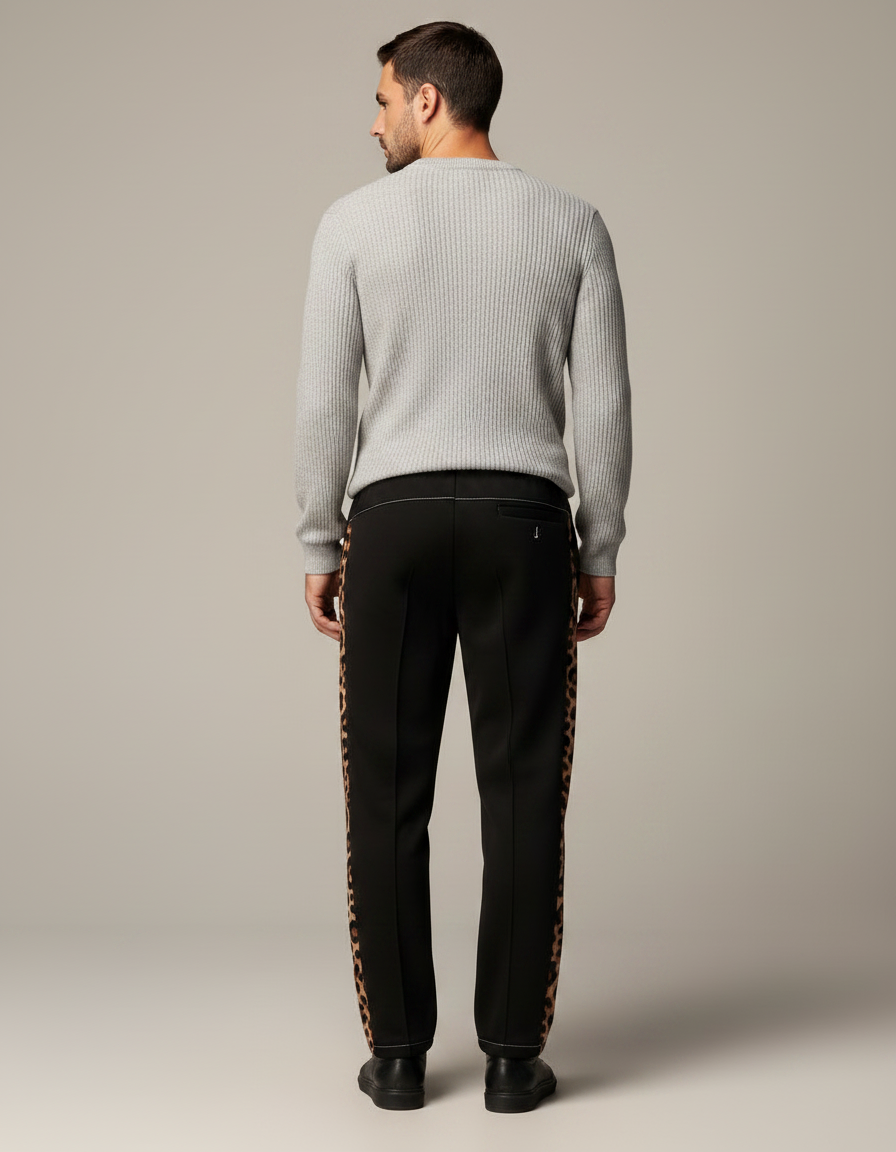 Pantalon Léopard Noir Large Décontracté Homme - Polyester - vue 2