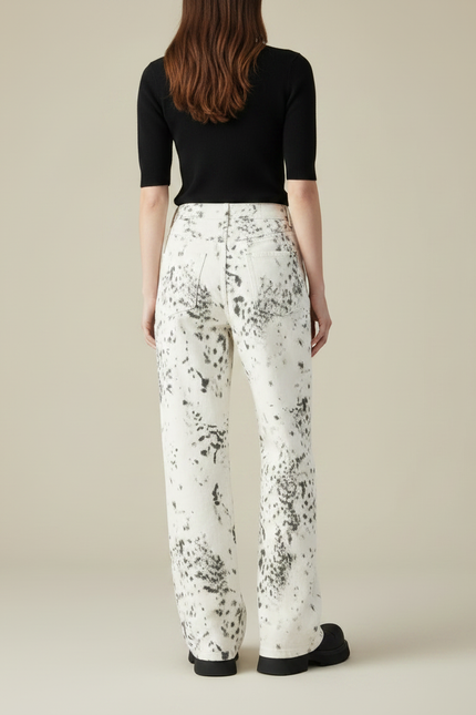Pantalon Léopard Ample Imprimé Délavé Streetwear Femme - Jean - vue 2