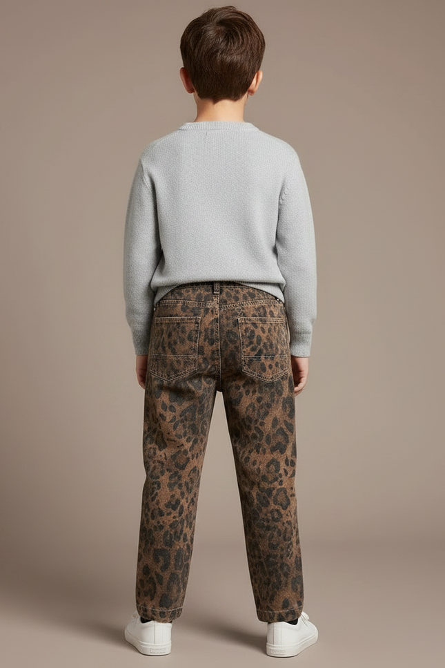 Pantalon Léopard Enfant Denim Ample Marron Imprimé - Jean - vue 2