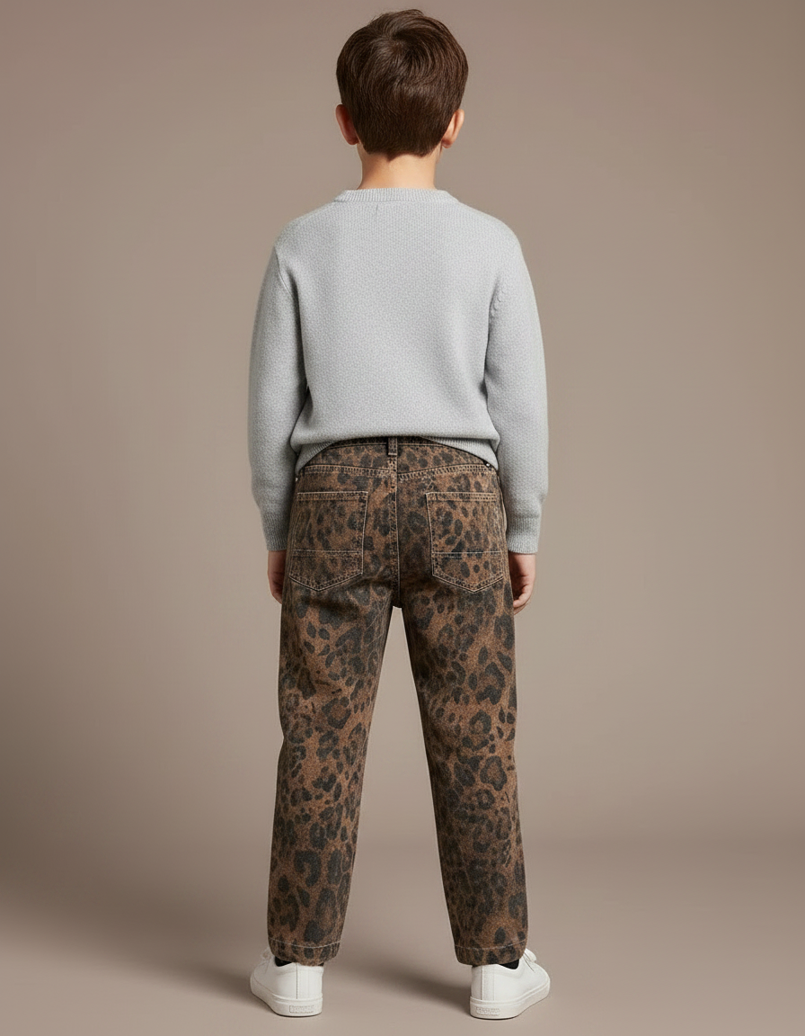 Pantalon Léopard Enfant Denim Ample Marron Imprimé - Jean - vue 2