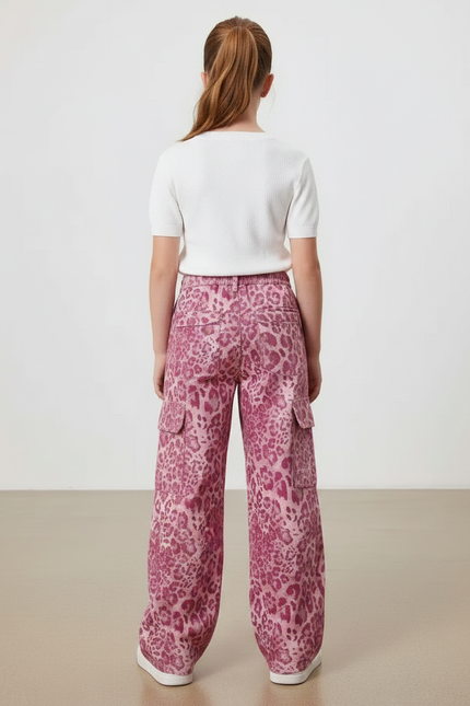 Pantalon Léopard Rose Ample Cargo Imprimé Fille - Coton - vue 2