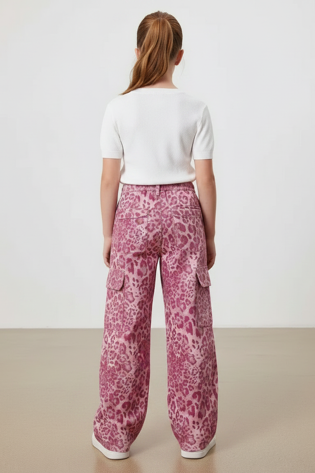 Pantalon Léopard Rose Ample Cargo Imprimé Fille - Coton - vue 2