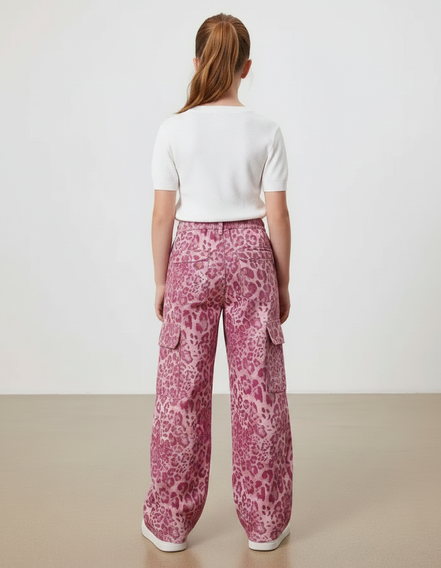 Pantalon Léopard Rose Ample Cargo Imprimé Fille - Coton - vue 2