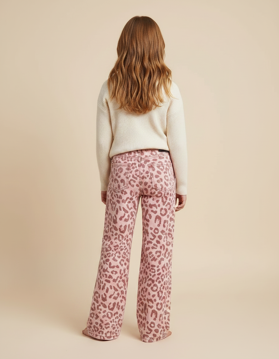 Pantalon Léopard Rose Ample Denim Imprimé Fille - Jean - vue 2