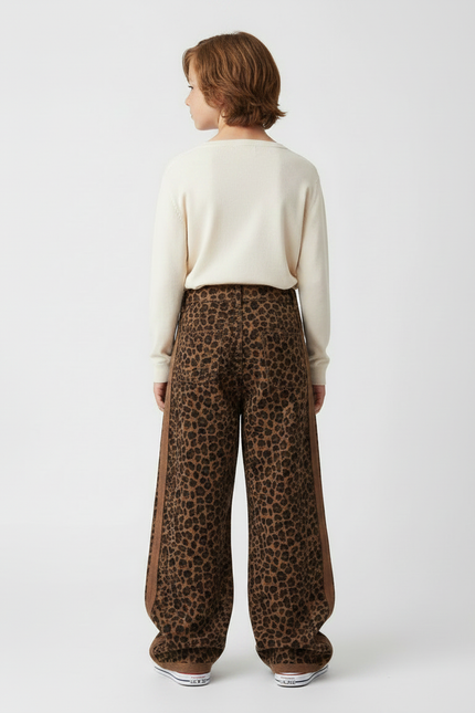 Pantalon Léopard Ample Marron Imprimé Décontracté Garçon - Molleton - vue 2
