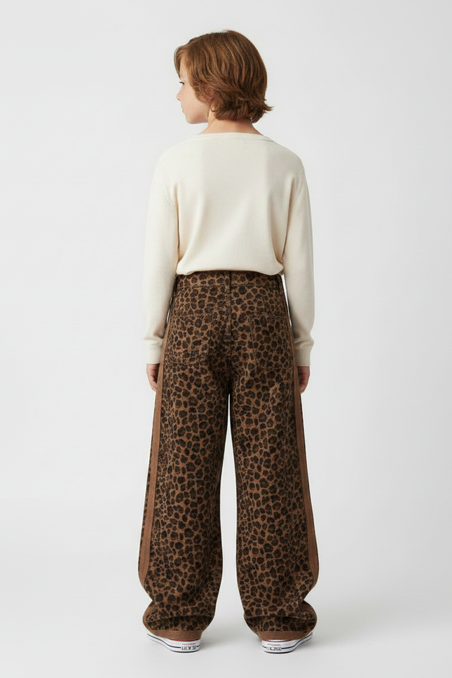 Pantalon Léopard Ample Marron Imprimé Décontracté Garçon - Molleton - vue 2