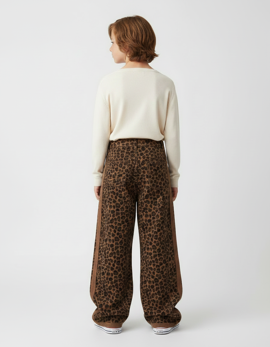 Pantalon Léopard Ample Marron Imprimé Décontracté Garçon - Molleton - vue 2