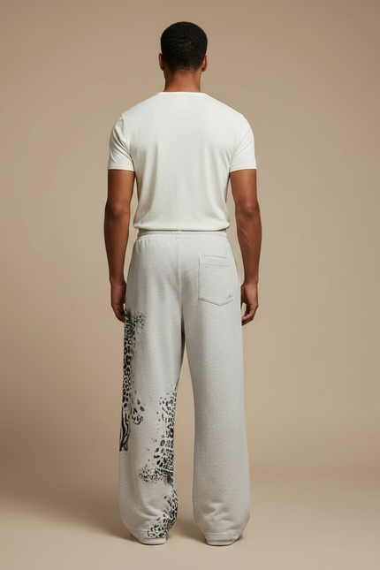 Pantalon Léopard Gris Ample Imprimé Animal Coton - Molleton - vue 2