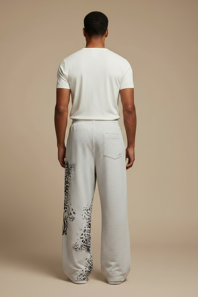 Pantalon Léopard Gris Ample Imprimé Animal Coton - Molleton - vue 2