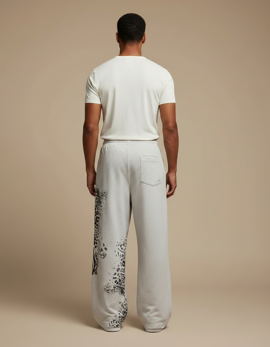 Pantalon Léopard Gris Ample Imprimé Animal Coton - Molleton - vue 2