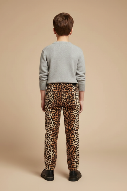 Pantalon Léopard Enfant Marron Imprimé Décontracté - Velours - vue 2