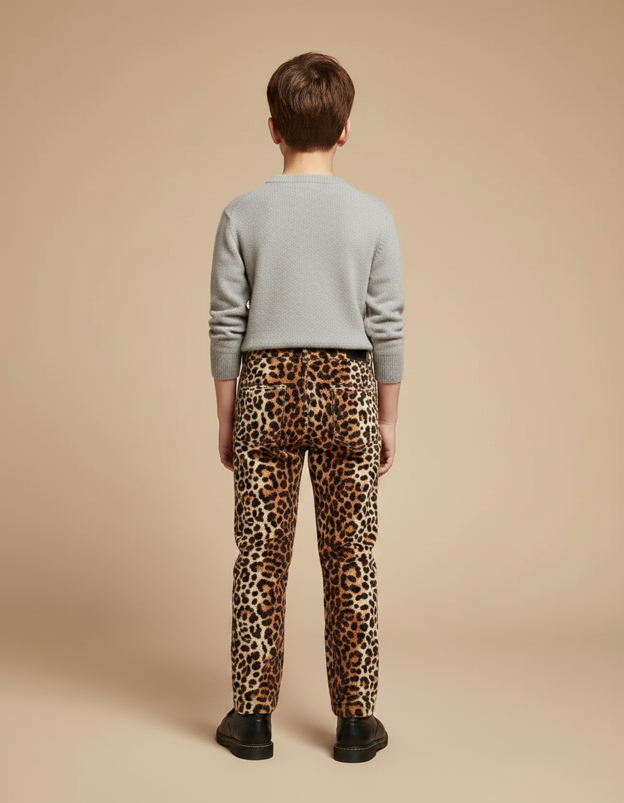Pantalon Léopard Enfant Marron Imprimé Décontracté - Velours - vue 2