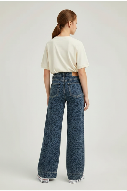 Pantalon Léopard Denim Ample Imprimé Taille Haute - Jean - vue 2